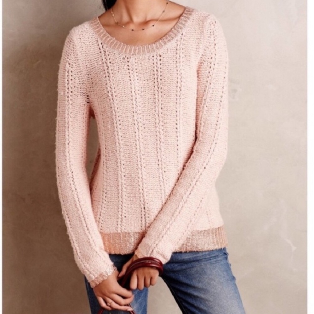 Anthropologie Moth Pink & Rose gold sweater